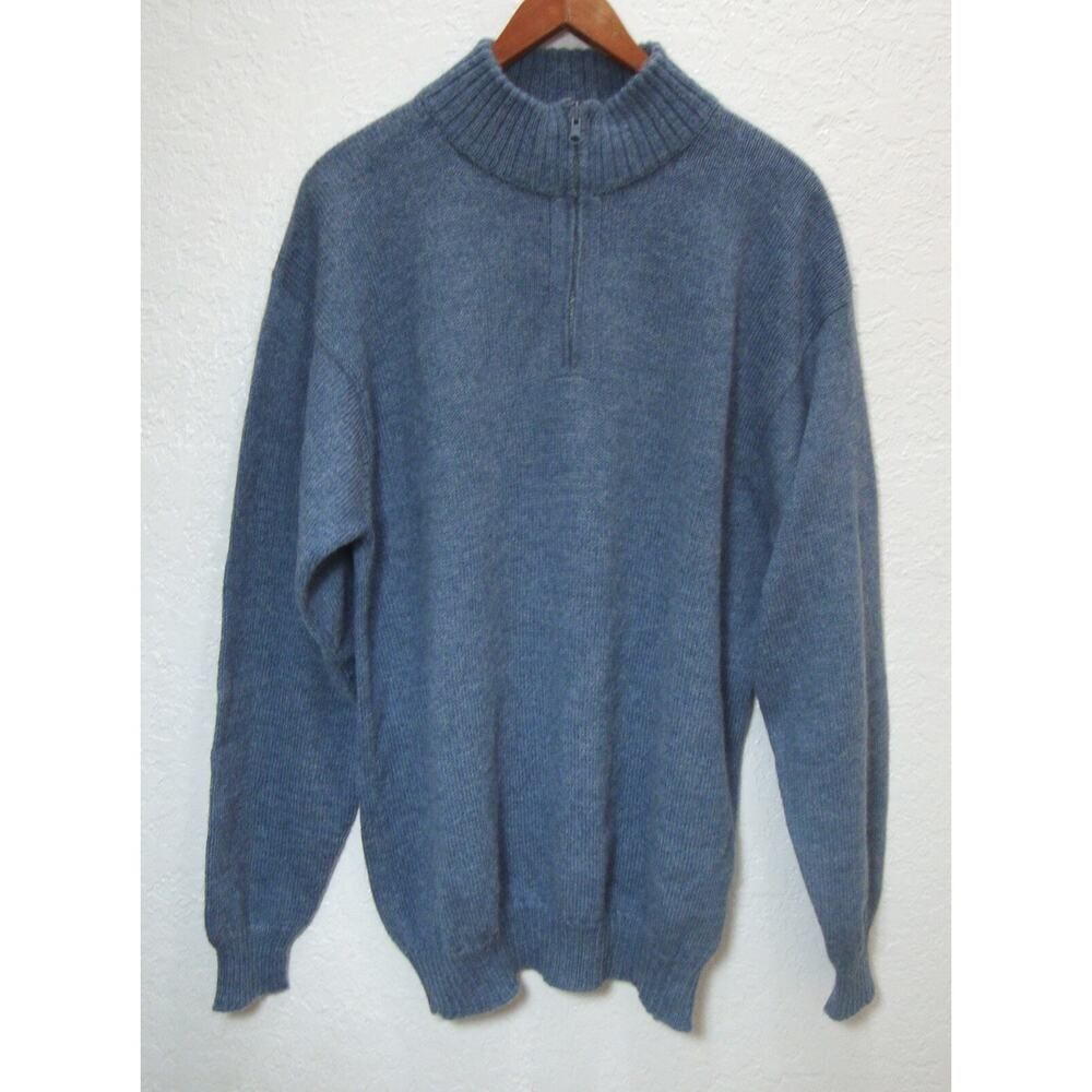 La Vicunita Peru Alpaca Sweater Blue Long Sleeve SZ XL Zipper Neck Luxe Soft